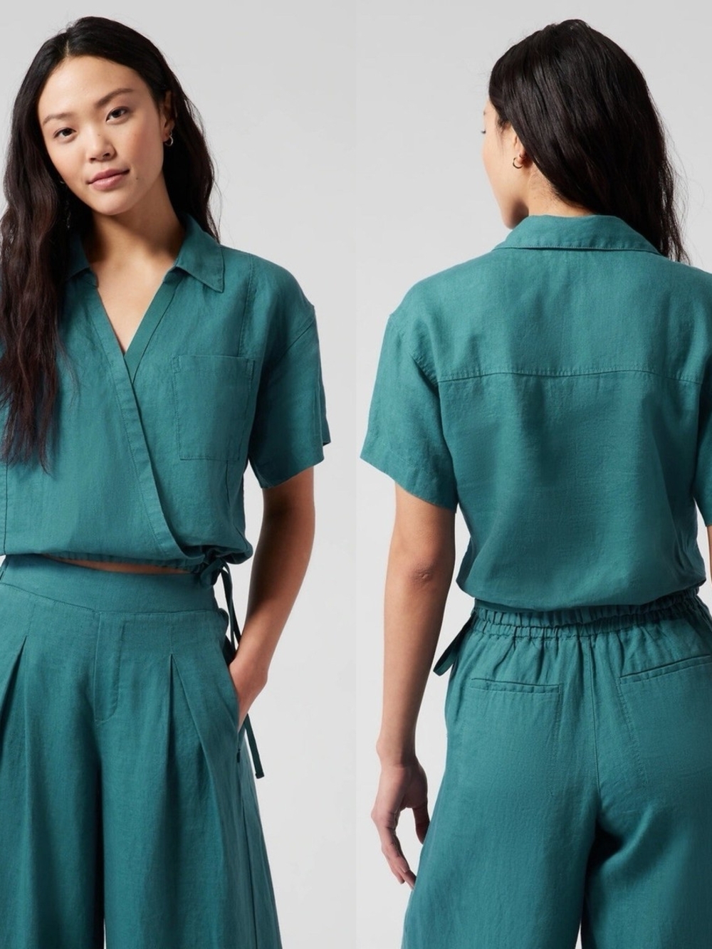 Athleta Playa Linen Tie Top And Bottom In borealis green (See Description)